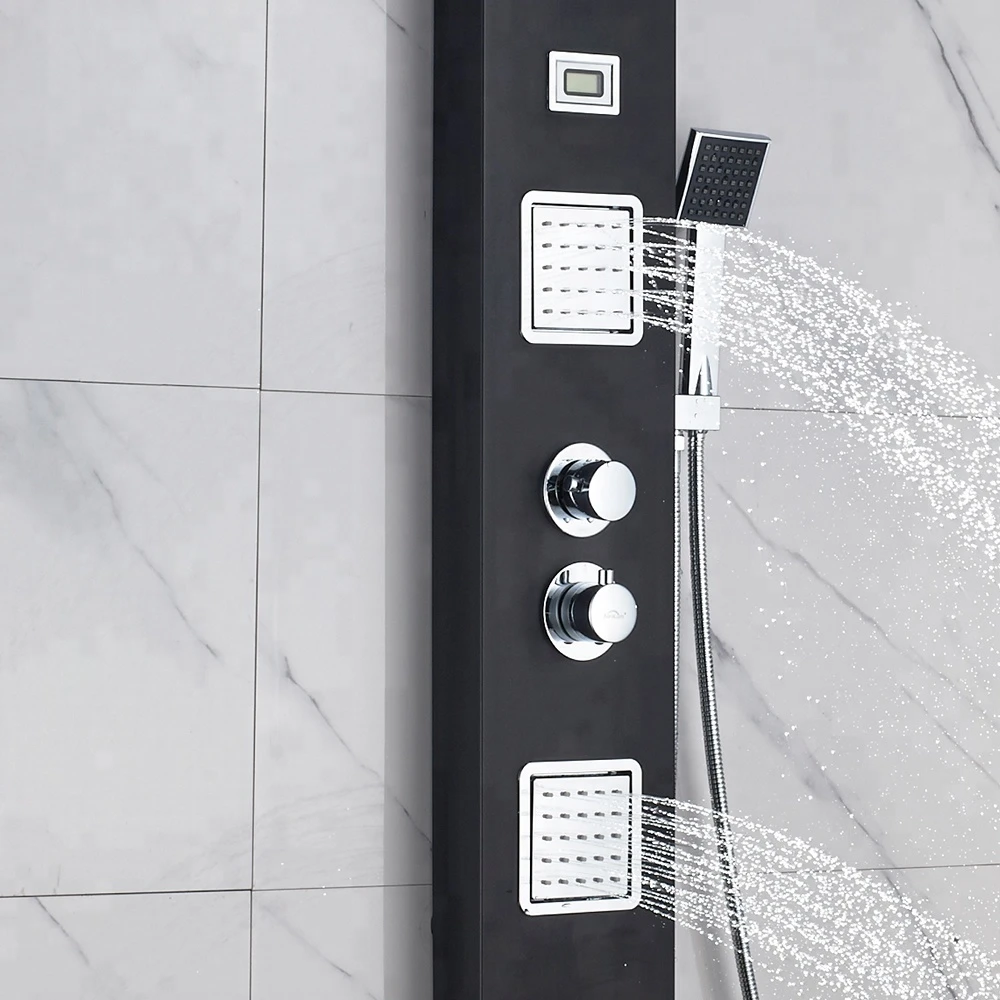 ROVATE  Bathroom Shower Panel Tower System 304 Stainless Steel 2 Body Adjustable Massage Sprays and Shower Panel Rainfall