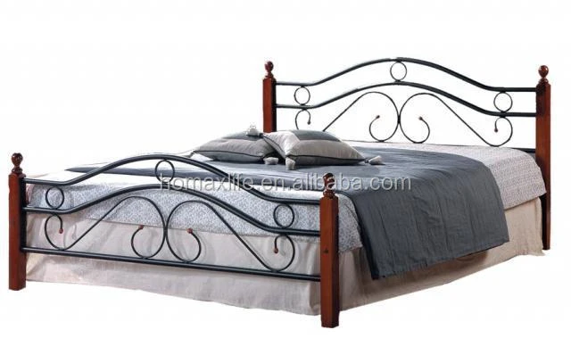Russian bed room furniture wooden leg metal bed HM-WLB-74