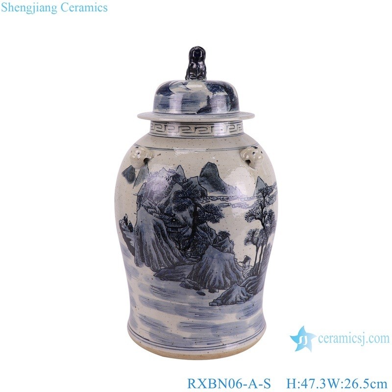 Rxbn06-a-S High Quality Hand Painted Blue and White Landscape Pattern Porcelain Jar