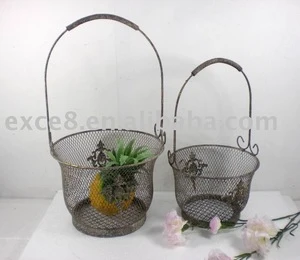 S/2 Antique Golden Metal Hanging Basket