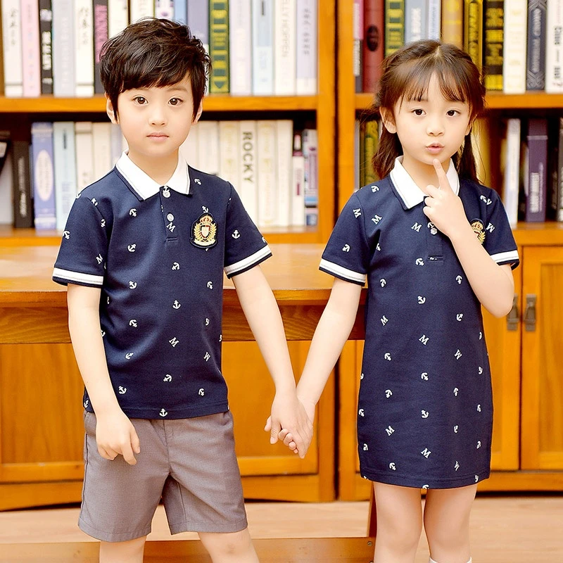 School Uniform Short sleeve T-shirt suit summer kindergarten polo clothes Primary school sportswear school pe uniform spot goods