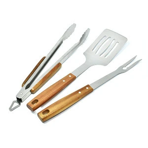 Set of 3 BBQ Tools with Acacia Wood Handle BBQ Accessories