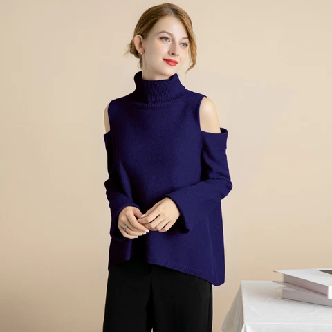 Sexy Off-the-shoulder Pullover Slim Knit Bottoming Shirt Fall Women Turtleneck Sweaters Fashionable