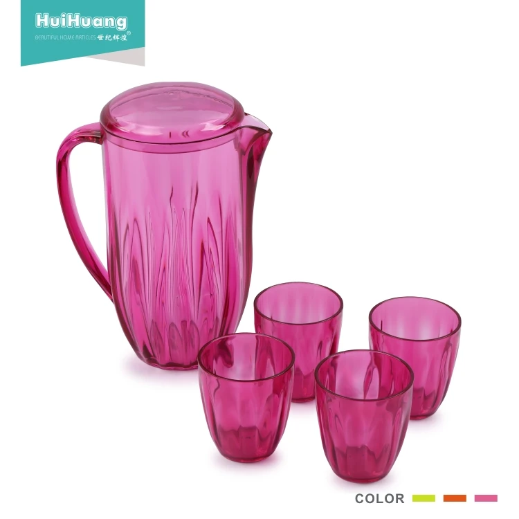 Shantou factory high quality 2L water pot plastic pitcher with lid water beverage jug with 4 cups