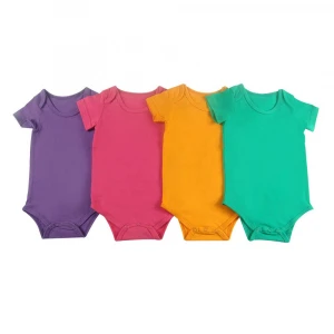Short Sleeve 95% Colorful Knit Cotton Baby Rompers