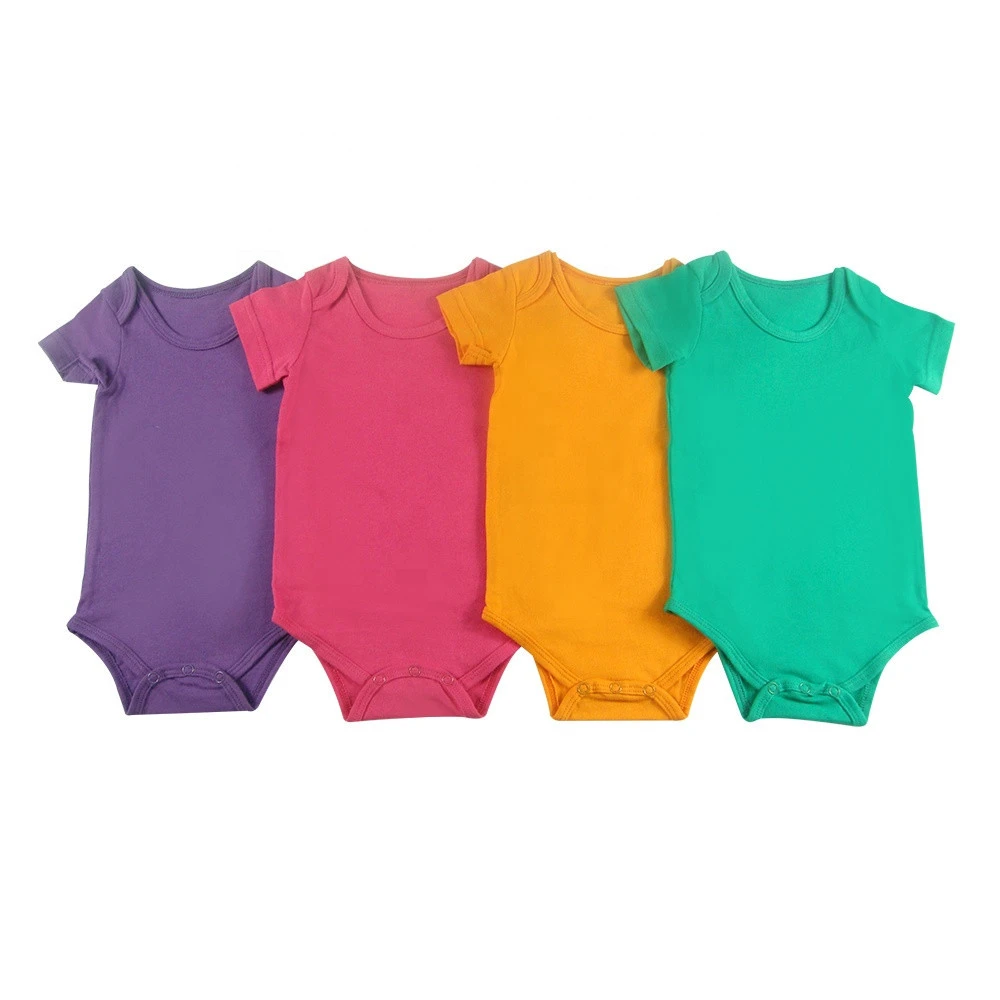 Short Sleeve 95% Colorful Knit Cotton Baby Rompers