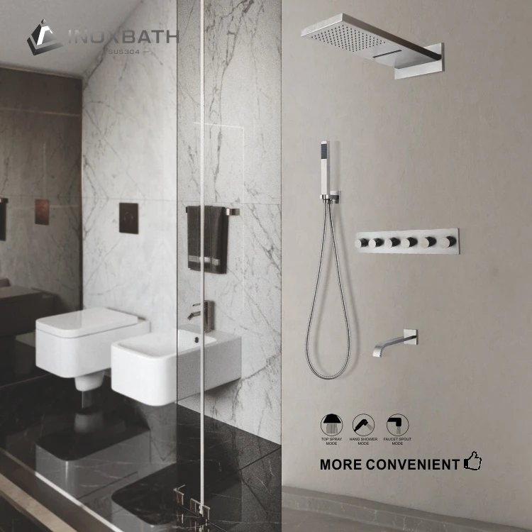 Shower of concealed faucet with bathtub faucet and hand shower wall mounted rain concealed shower