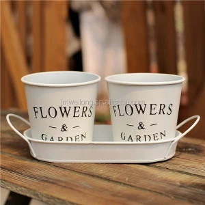 small metal flower pot, garden metal pot set with tray for garden/home