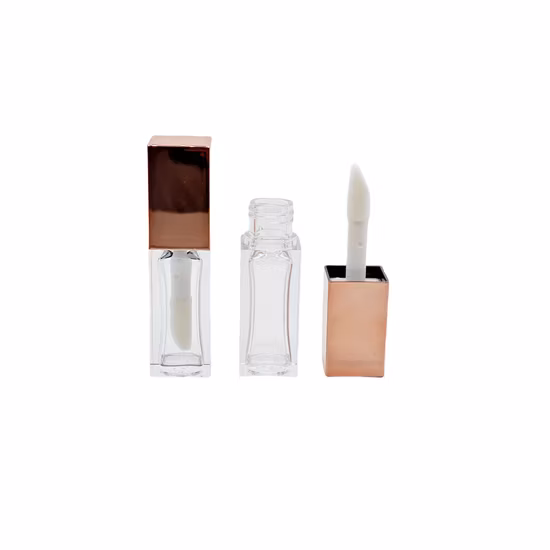 Metallized Gold Cap PETG Tube Transparent Bottle Injection and Blowing Tube Square 7ml Capacity Big Brush Lipgloss Tube