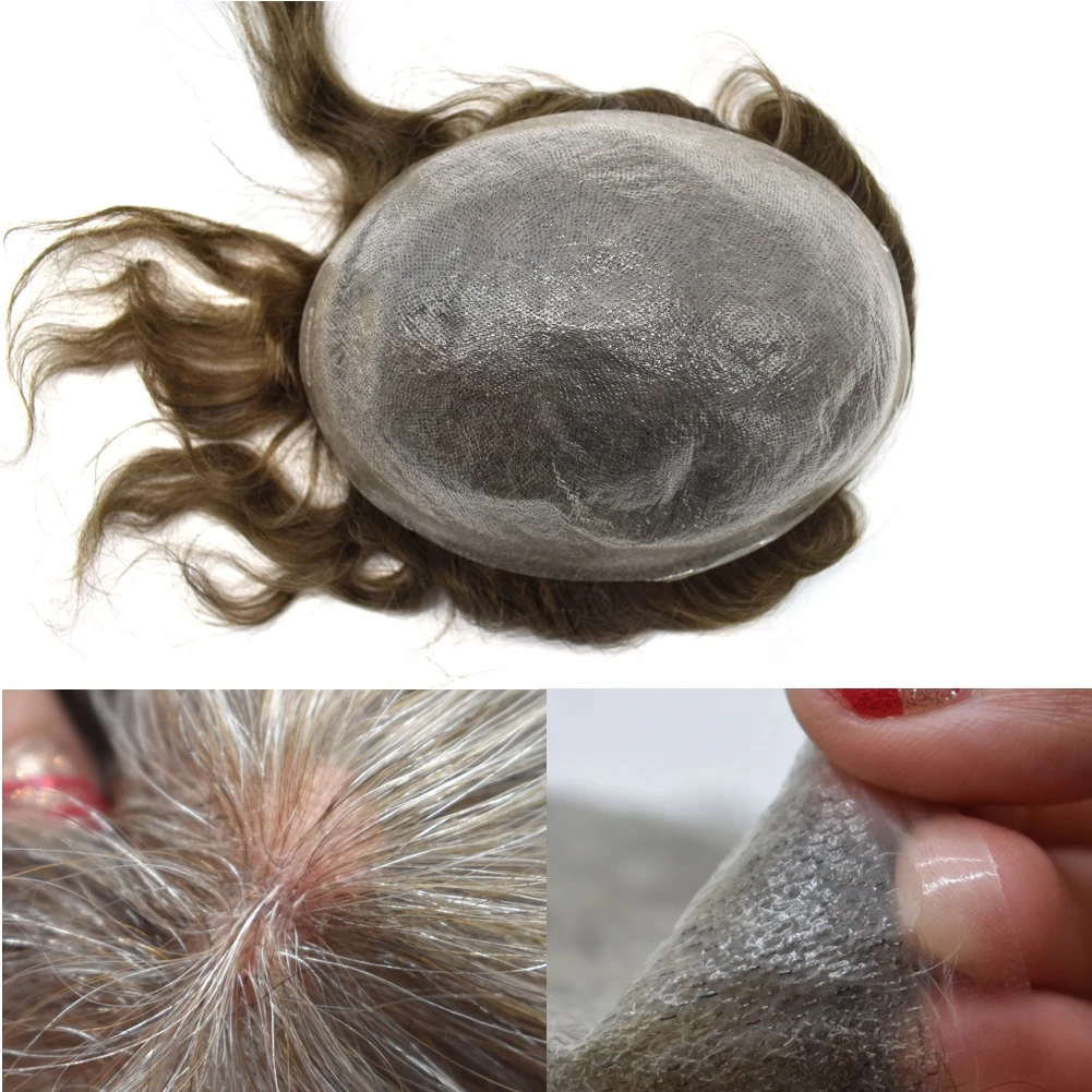 stock human hair hair pieces 0.03mm ultra thin skin full pu top closure men toupee