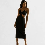 Summer New Listing Hollow Out Round Hole Ladies Backless Lace-up Halter Dress Shoulder Strap Dress Slim Slip Package Hip Skirt