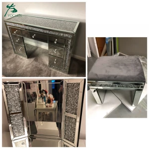 Super luxury crushed diamonds dressing table vanity table with diamonds desktop vanity set