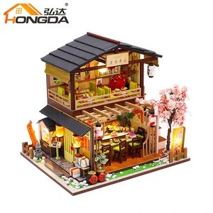 Supply to chain bookstore custom diy doll house wooden kit with light