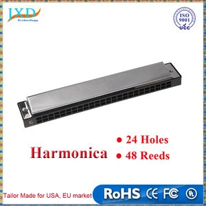 Swan Tremolo Harmonica Mouth Organ 24 Double Holes with 48 Reeds Key of C Gaita Free Reed Wind Instrument with Case Silver