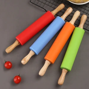 Top Seller Customized Silicone Marble Colored Rolling Pin With Stable Wood Handle