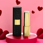 Valentine Gift Black Leather Feel Button-Pressed Luxury Lipstick Tube Custom Color Lipstick Container Empty Lipstick Packaging