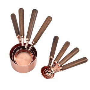 Walnut Handle Copper Plated Measuring Spoon Cup Kitchen Baking Tool