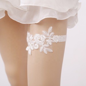 White Lace Flower Small Pearl Hanging Socks Bride Lace Lingerie Garter