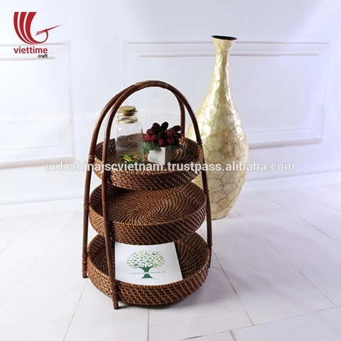 Wholesale 3 tiers durable rattan shelf for home holder/rattan rack made in Vietnam