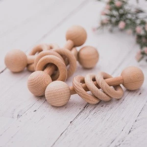 Wholesale Beech Wood Baby Training Toys Wooden Rattles Baby Teething Toys