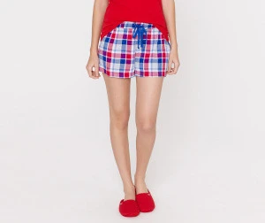Wholesale Cheap Girl Women 100% Cotton Summer Fashion Checks Poplin Sleep Pajamas Shorts