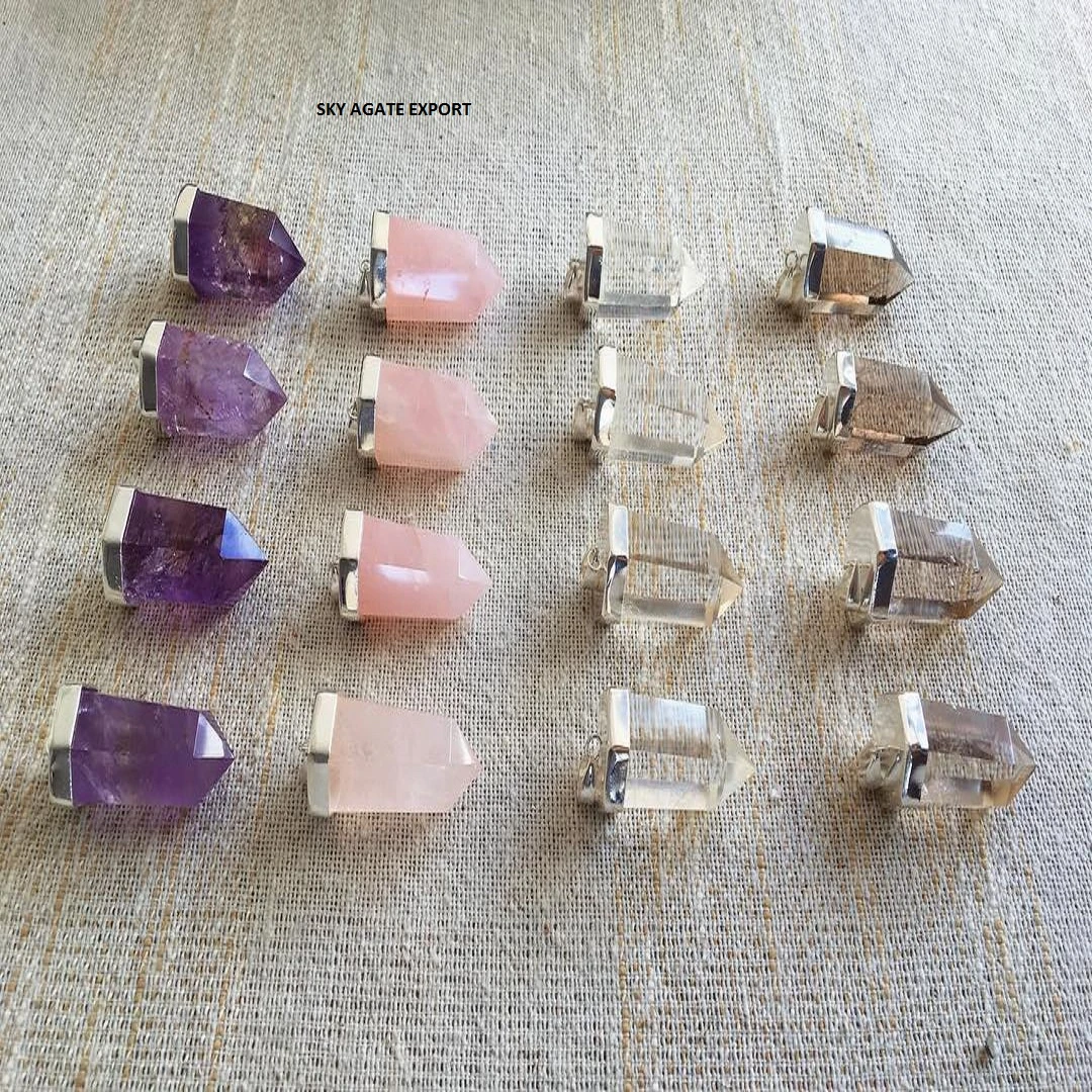 WHOLESALE CLEAR CRYSTAL AMETHYST ROSE QUARTZ SMOKY HANDMADE PENDENT JEWELRY NATURAL CRYSTAL AGATE GEMSTONE