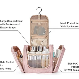 Wholesale Custom Logo Waterproof Black Pink Ladies Cosmetic Organizer Makeup Container Hanging Travel Toiletry Bag