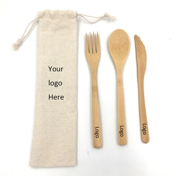 Wholesale Customized Logo Eco Friendly Reusable Travel Bamboo Cutlery Set