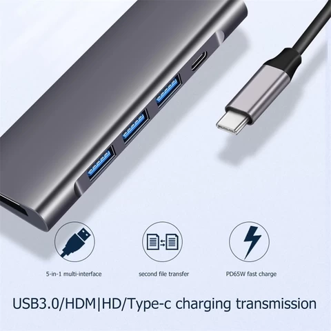 Wholesale Customized USB HUB C 5 in 1 USB 3.0 Adapter With PD Fast Charging Docking Station For PC Laptop