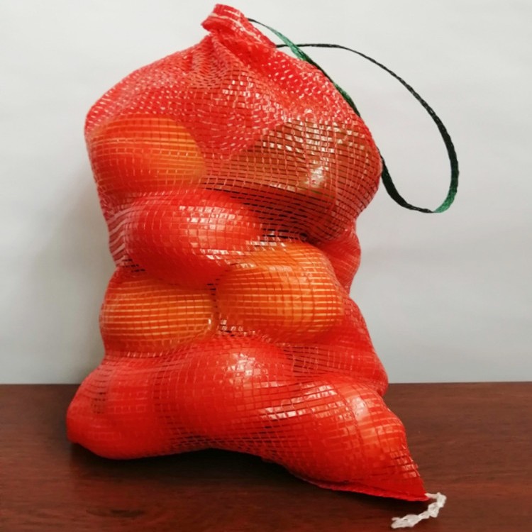 Wholesale fruits packaging mesh bag PE knitted strong plastic raschel net black nylon mesh bags with drawstring