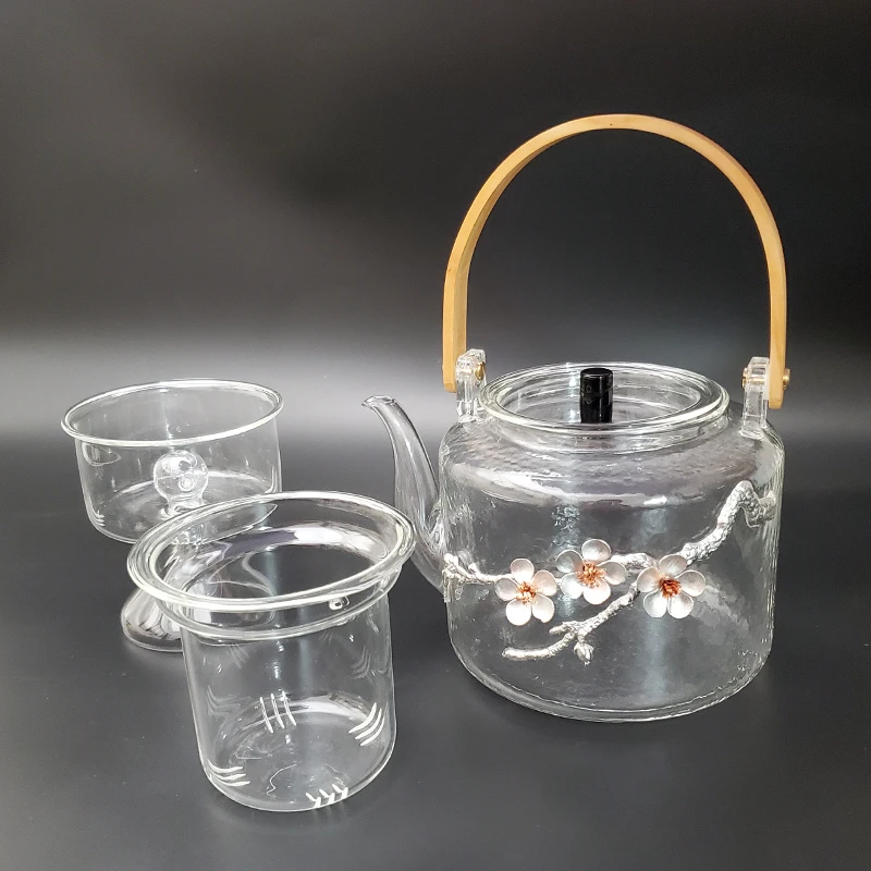 Wholesale Hand Made Tea Set Pyrex Clear Glass Tea Set Hand Blown Reusable Glass Teapot