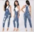 Wholesale hot selling fashion women knee broken jeans 2019 ladies denim overall girl skinny pants