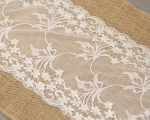 wholesale Jute table runner universal fancy dining white lace Jute white lace linen table runner for rectangle tables