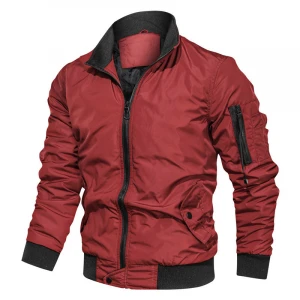 Wholesale Mens Baseball Jackets Winter Custom Casual Solid Color Stand Collar Pocket Satin Bomber Jacket Men