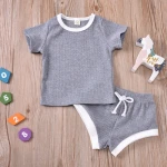 Wholesale OEM 100% Cotton Boy and Girl Clothing Sets T Shirt Shorts  Two Piece Short Set romper clothes set
