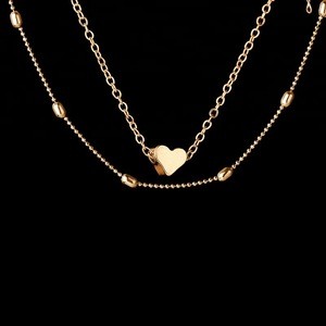 Wholesale popular love heart pendant double layer alloy necklace