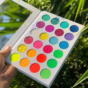 wholesale private label 35color eyeshadow palette with gold tray and neon color