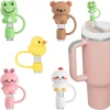 Wholesale reusable silicone straw cover protector cute animal straw topper cover splash proof drinking silicone straw toppers