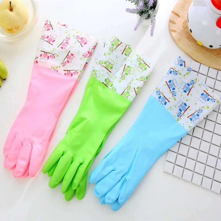Winter Kitchen Thicken Skin Care Cleaning Household Gloves Fleece-Lined Long Rubber Waterproof for Dish washing Gloves