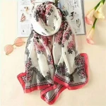 Women fashion satin shawl painting printed chinese silk scarf