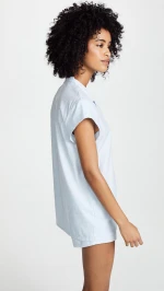 Women Pajamas Set Light Blue Pyjamas Cap-Sleeves Summer PJ Set
