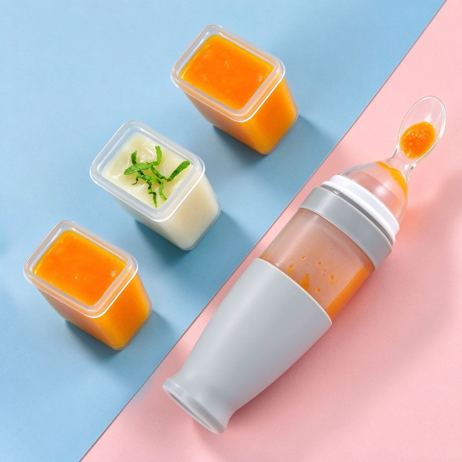 Buy Ergonomic Silicone Squeeze Infant Rice Cereal Feeder Spoon Bottle ...