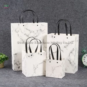 Wholesale Custom Square Bottom Gift Fancy Shopping White Marbled Paper Bag With Your Own Logo