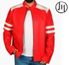 Red & White Leather Jacket For Men