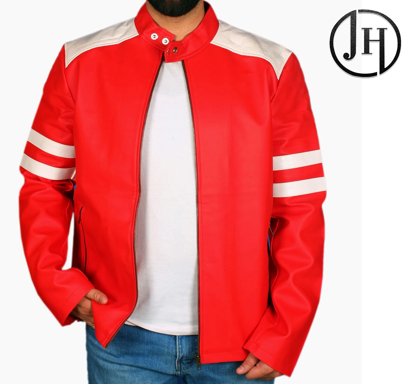 Red & White Leather Jacket For Men from Jacket House, Pakistan 