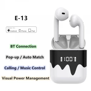 E13 Bluetooth 5.0 Wireless Earbuds with Wireless Charging Case Premium Sound With LED Power Vision Function