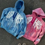 Custom Oversized Zip-Up Spider Web Graphic Hoodie for Men & Women