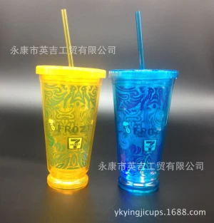 FDA test straw 12OZ double-layer plastic cup logo cold drink cup
