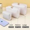 Women's Popular PVC Square Waterproof Travel Cosmetic Bag Hand-Held Portable for Toiletry Storage Solid Color Wholesale