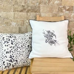 Loepard Embroidered Linen and Plush Pillow Case Set